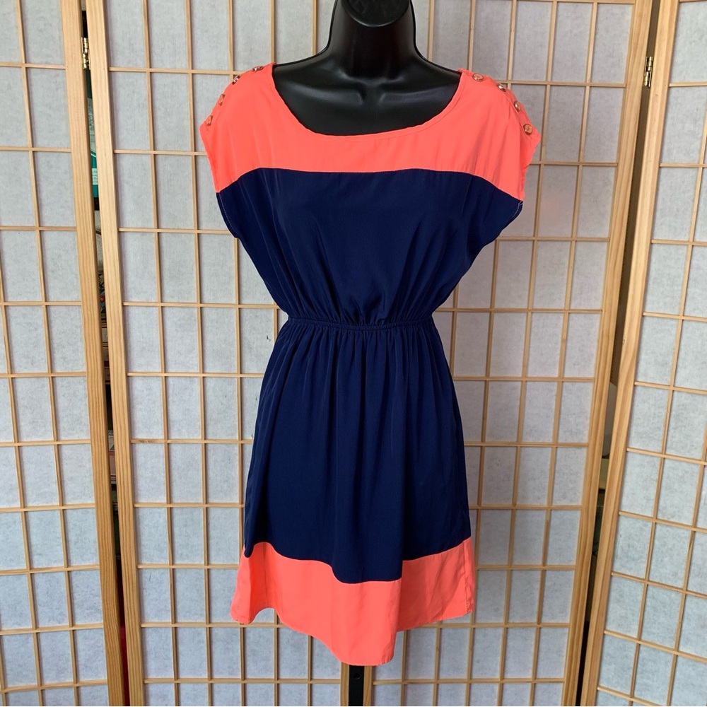 Soprano Lightweight Coral & Navy Colorblock Dress